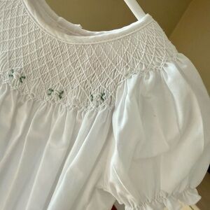 White Smocked Baby Girl Baptism Dress with Matching Bonnet